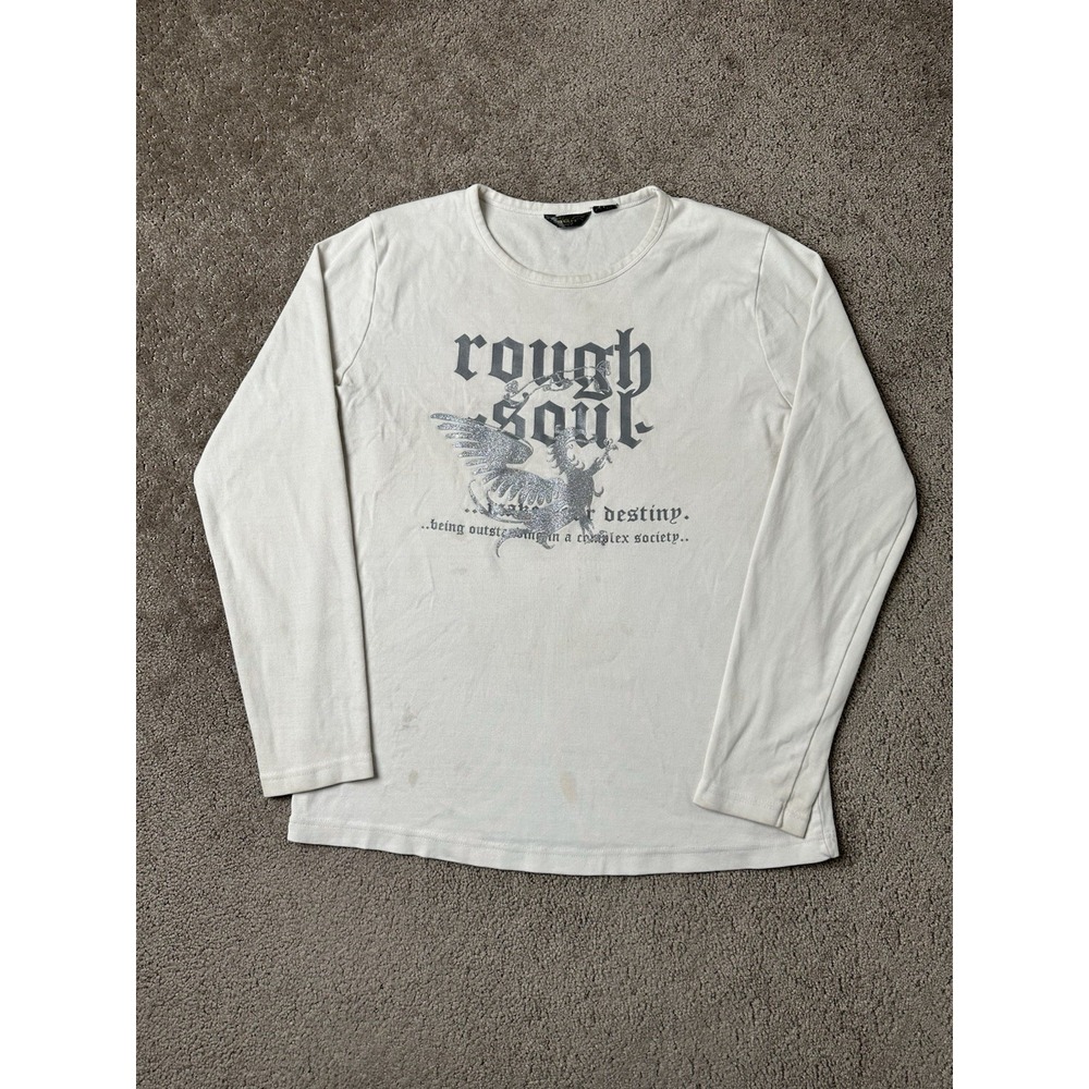 Vintage Mens Long Sleeve Y2K RG512 Rough Soul Graphic White Eagle Print, Size L